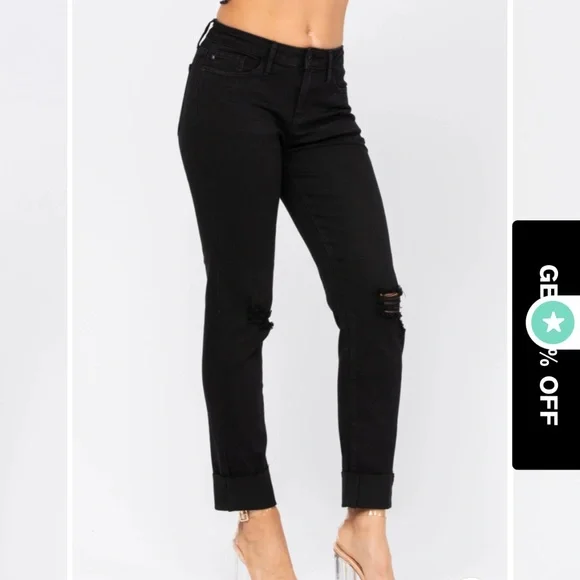 Judy Blue Size 15/32 Black Distressed High Rise Slim Fit NWT - Picture 4 of 12